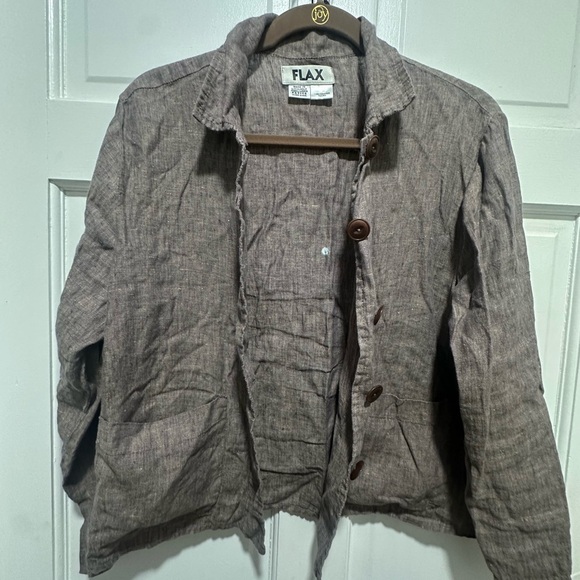 FLAX Jeanne Engelhart Taupe Linen Shirt blouse Jacket Small Lagenlook -Mint!! - Picture 2 of 3